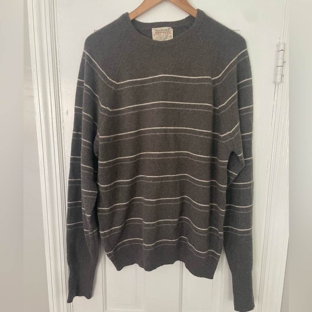 Lord Jeff vintage Men's Large Gray Striped Sweater used B2